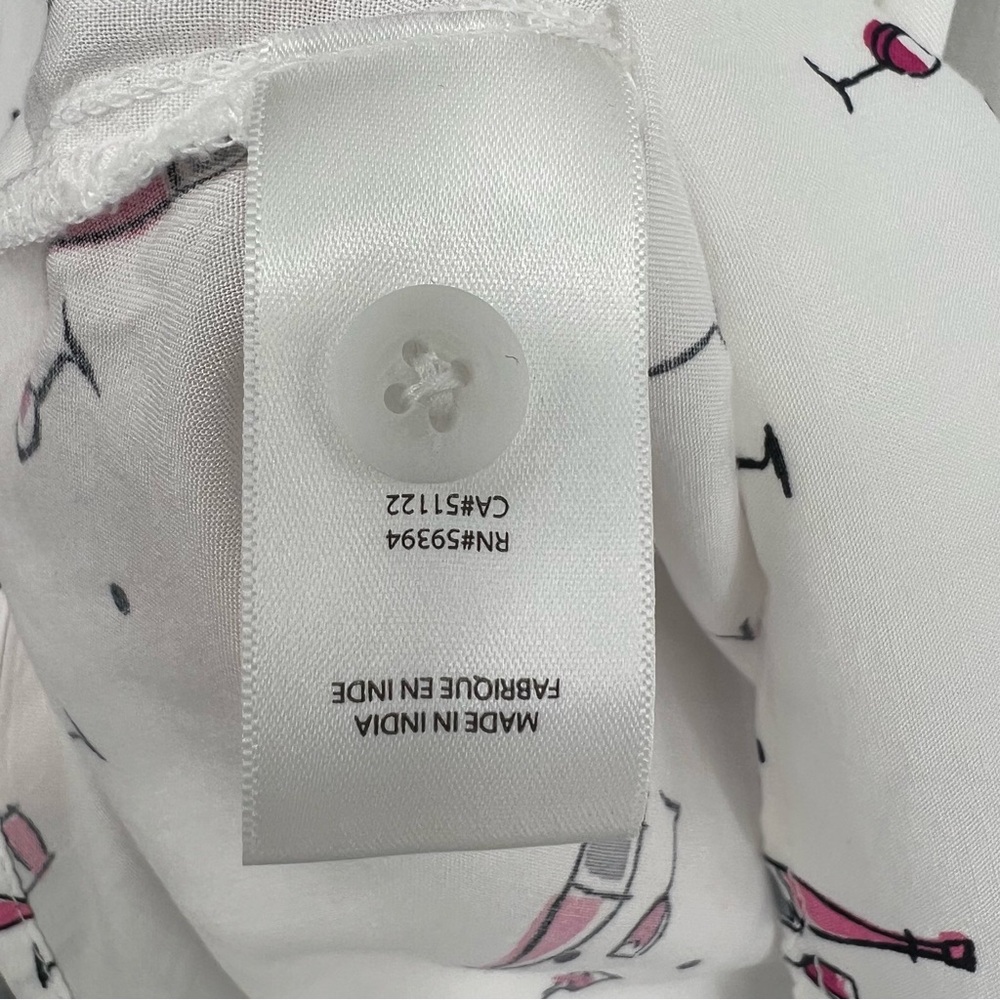 Beach Lunch Lounge Womens Top Wine Theme Print Long Roll Tab Sleeve Button Up - Picture 10 of 14